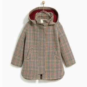 Zara kids mint condition houndstooth hooded trench coat size 6